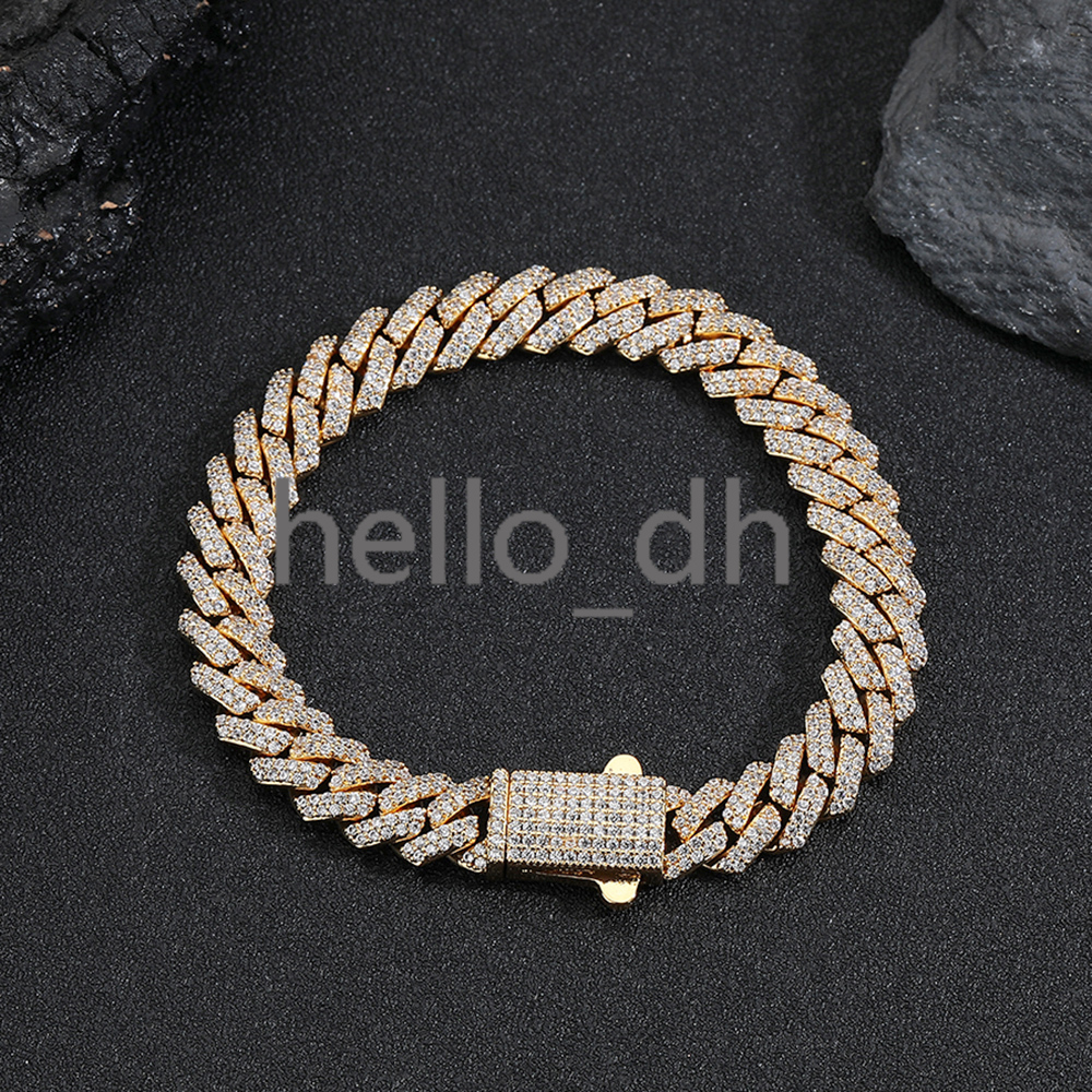 Hip Hop Fine Jewelry 8mm Full Diamond Cuban Bracelet for Women Silver Plated Iced Out moissanite Cuban Link Bracelet