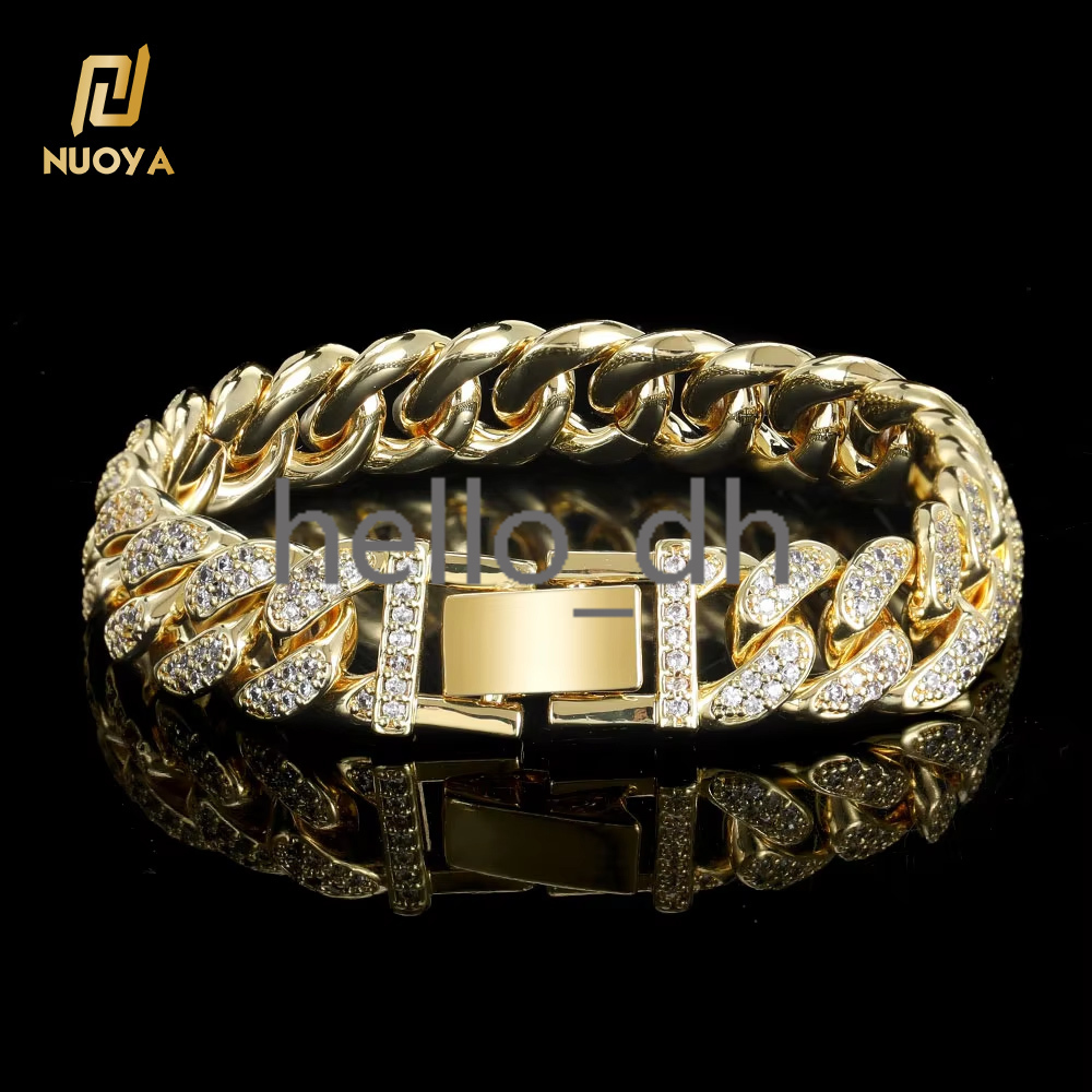 Hip Hop 12mm Women Bracelet Luxury Iced Chain moissanite Stone Gold Plated Cuban Bracelet for Men