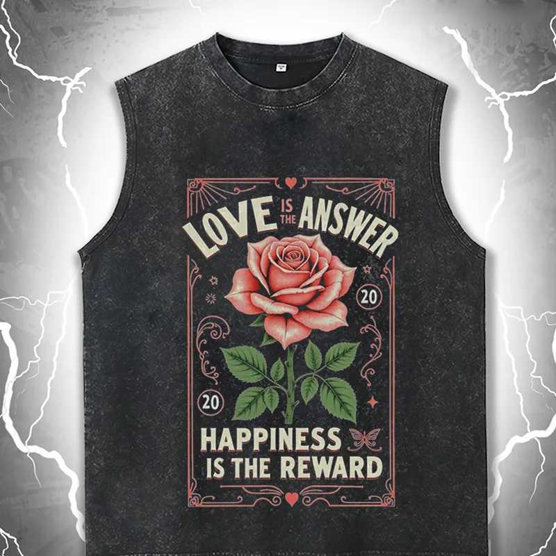 Mens Vest Vintage Washed Tank Top Rose Skull Print Graphic T-Shirt Oversized Sleeveless Women Gym Y2K Clothes Summer Streetwear X250821