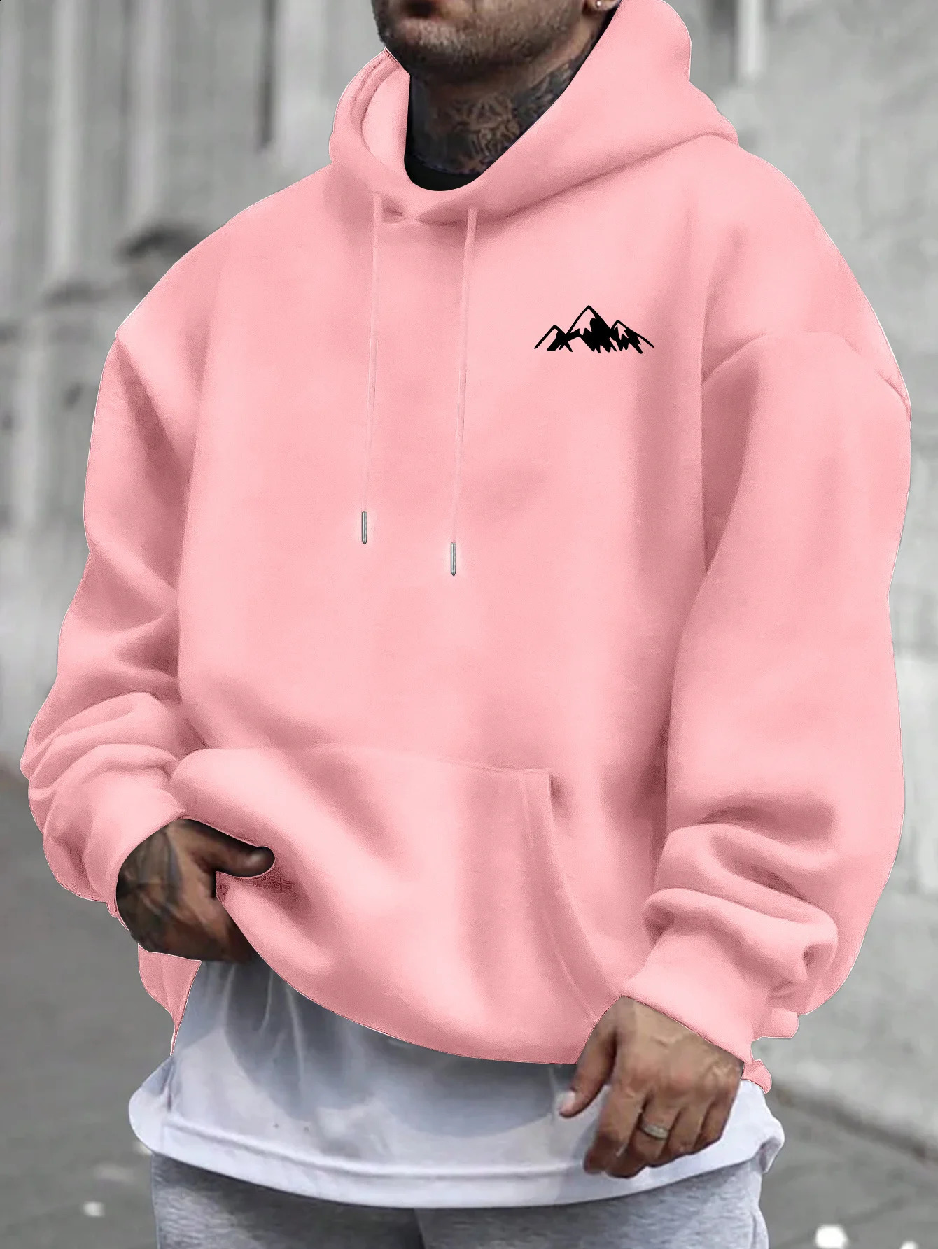 MenS Casual Pink Hoodie with Fleece Lining Stylish Graphic Long Sleeve Regular Fit Casual Wear Hoodie Front Blend Hoodie250820
