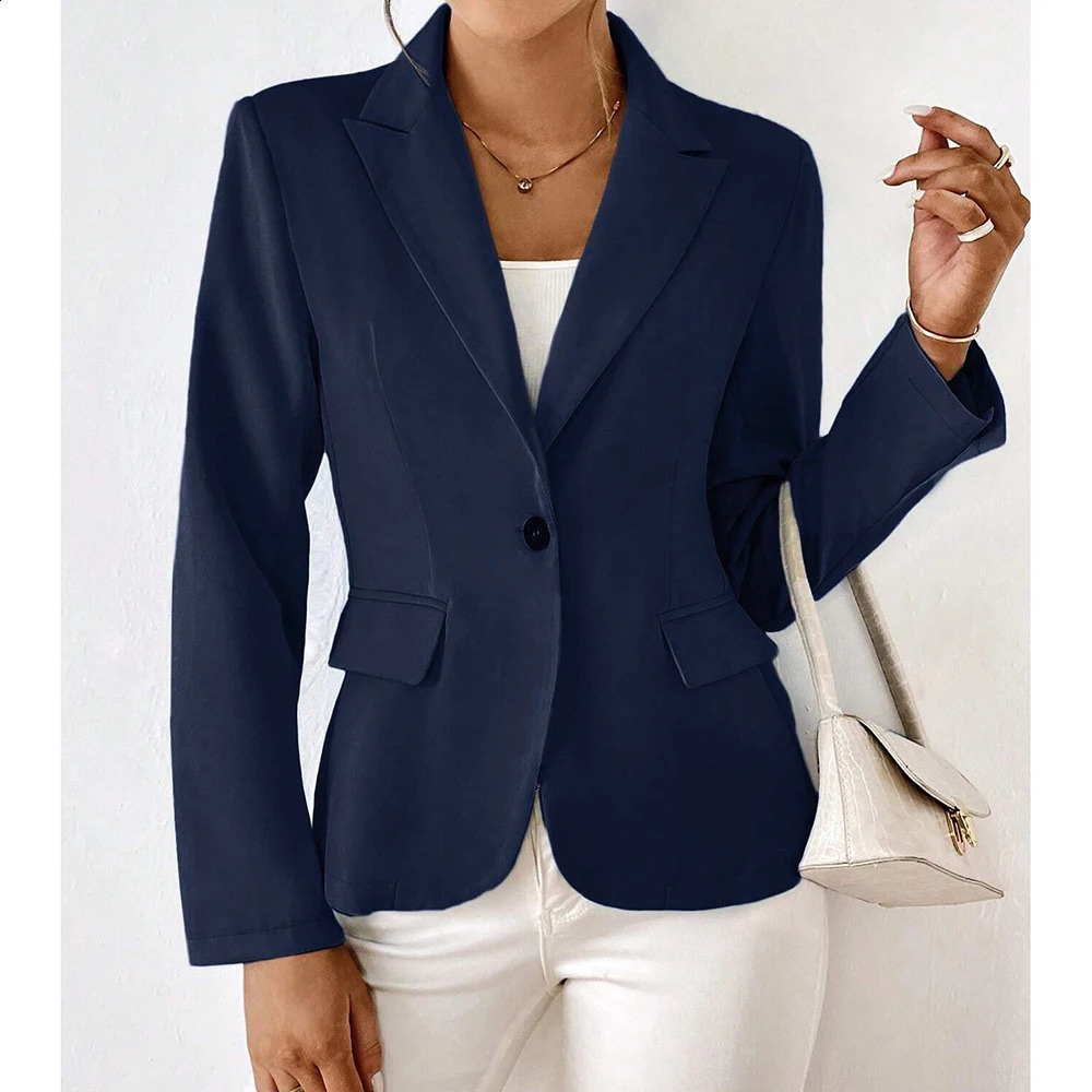 Mia Muse Womens Blazers All Season Decent Plain Single Button Long Sleeve Lapel Business 250820