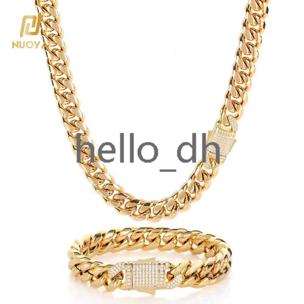 Unisex 10mm Cuban Link Necklace Micro Pave moissanite Diamond Clasp 925 silver 925 silver Chain Gold Plated Jewelry for Men and Womens Gift