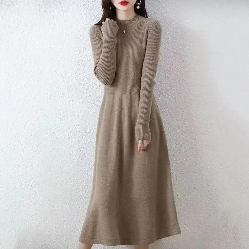 Robe en tricot en vrac pour les femmes Style d'hiver automne à moitié collier midi robe miness a- line skirt20820