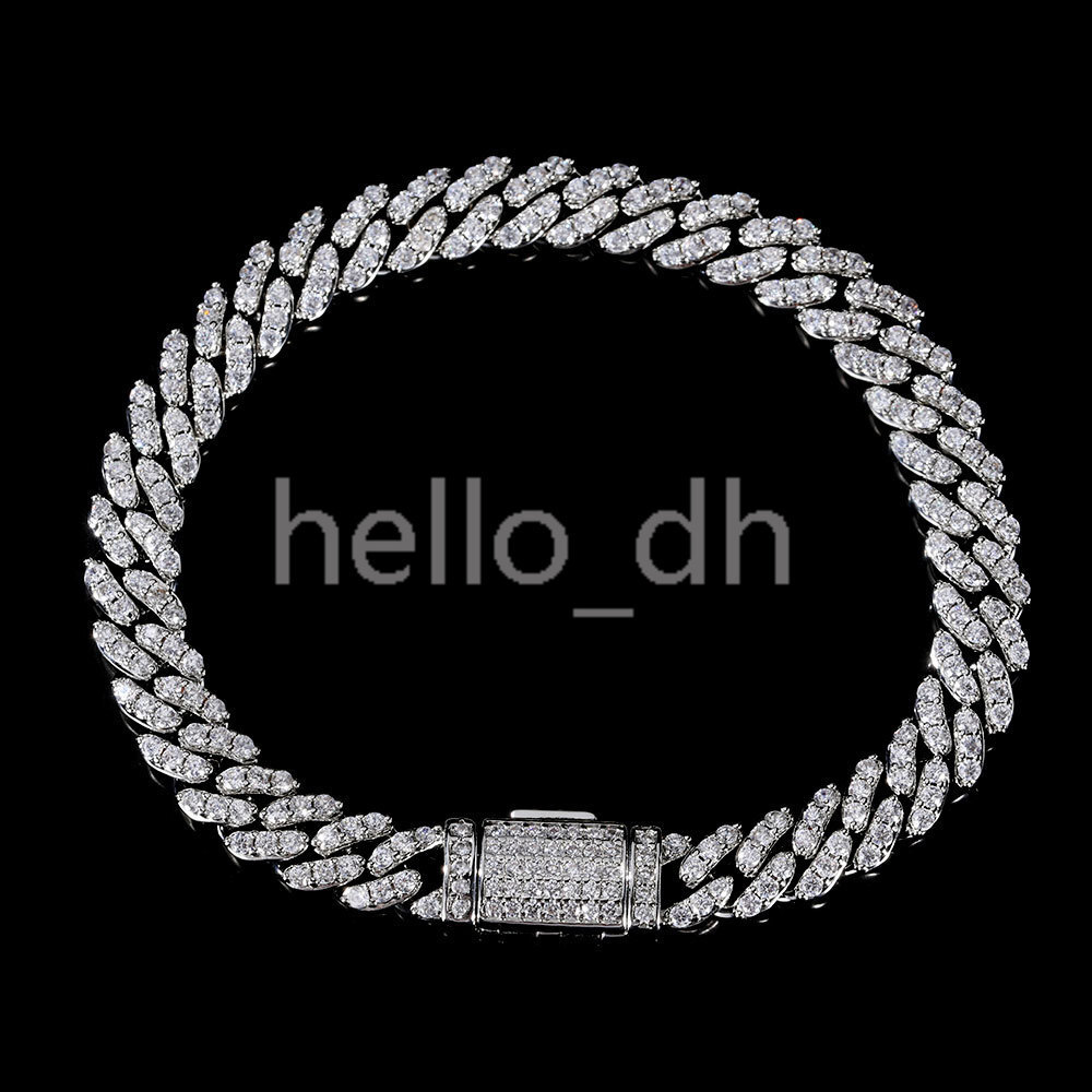 Hip Hop Jewelry 8mm Iced Out Men Diamond Bracelet Single Row moissanite Silver Plated Cuban Link Chain
