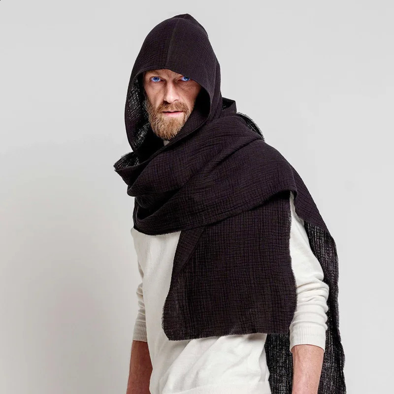 Mens Scarf Plus Hat Vintage Cotton Linen Scarf Autumn and Winter Warm Outdoor Shawl for Unisex Scarf Length 120cm 250821