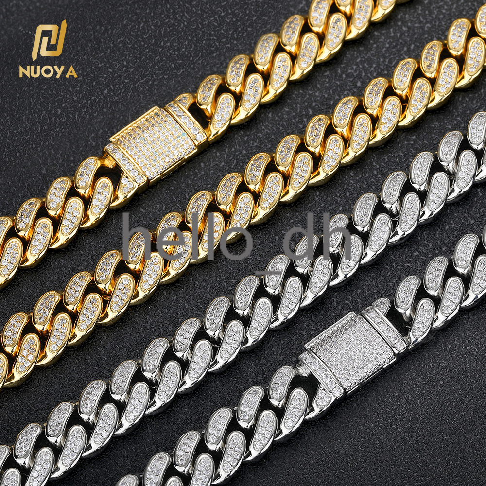 12mm Diamond Cuban Chain White Gold Hip Hop Jewelry Iced Out moissanite Stone Miami Cuban Link Chain Necklace for Men Women