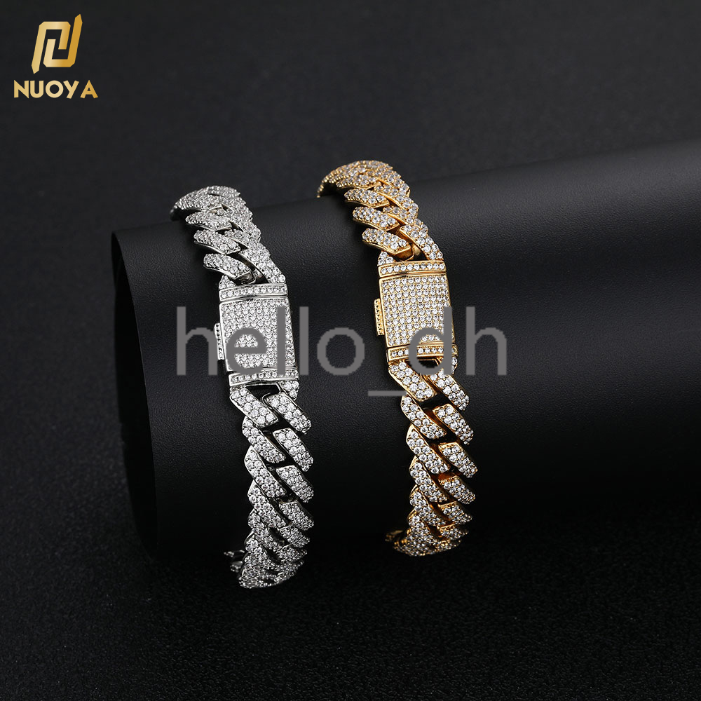 Hot Sale 10mm Diamond Cuban Bracelet Iced Out Two Row moissanite Stone Silver Miami Cuban Link Bracelet