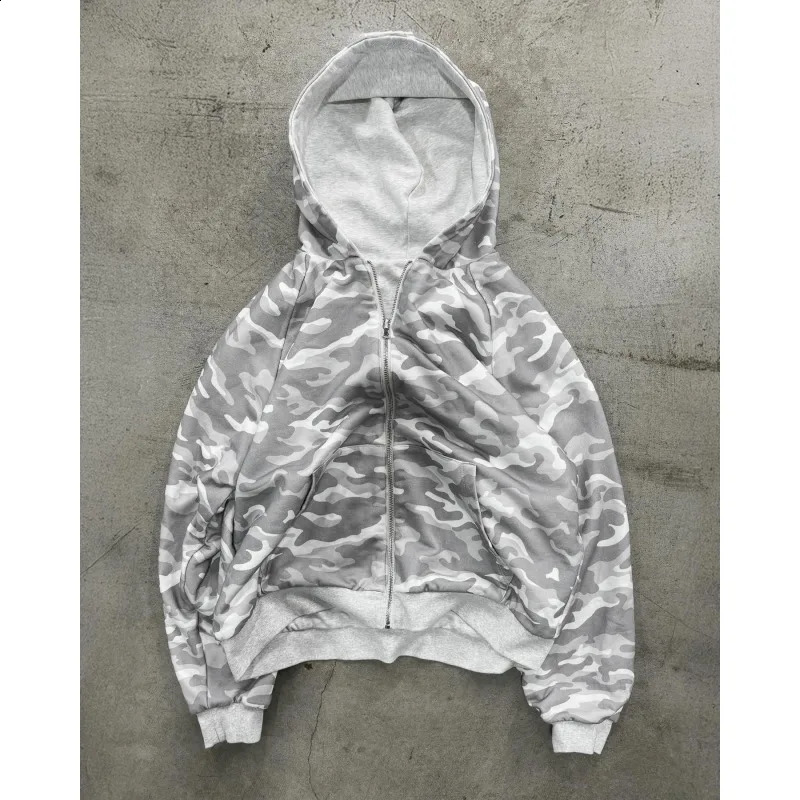 Unisex autumn and winter camouflage pocket hoodie cardigan trendy and cool loose double-sided two-piece jacket 250819