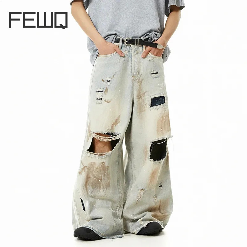 American Style Mens Jeans trous n lavage usé pantalon de jean datant de boue