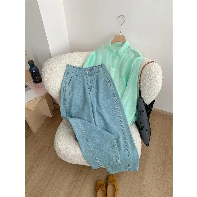 PearShaped Body Harajuku Jeans Womens Summer Thin Plus Size HighWaisted Banana Milk Latex Cropped Pants 250920