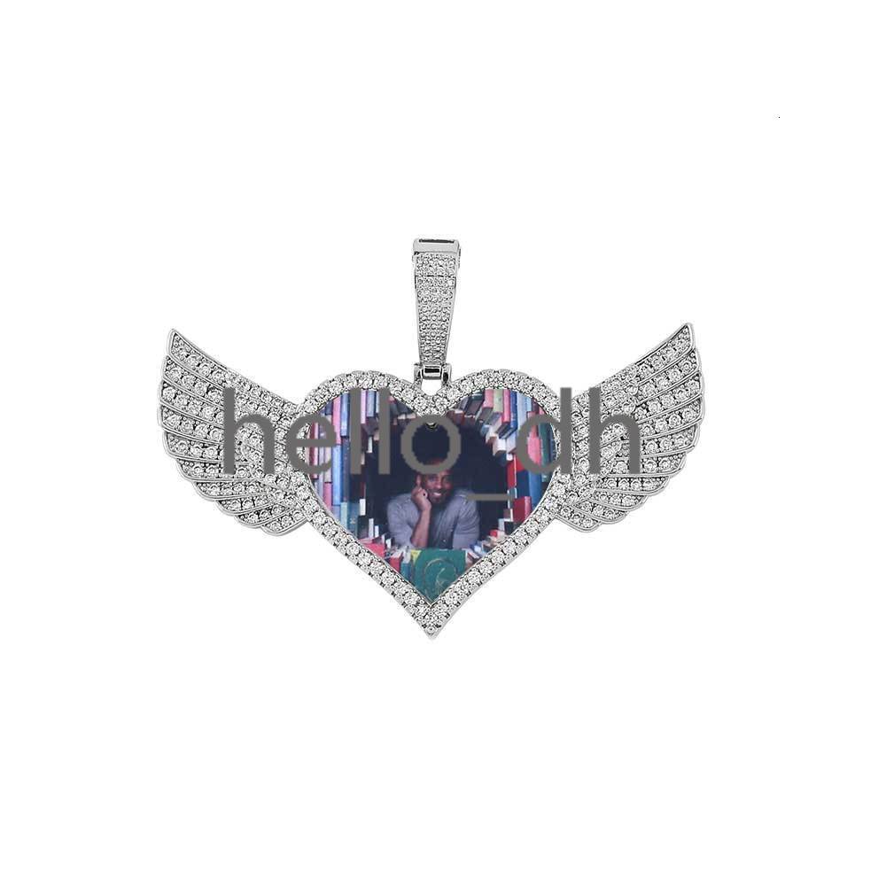 Fine Jewelry Hip Hop 925 Sterling Silver Custom Photo VVS Diamond Heart Pendant With Wings Custom Picture Pendant