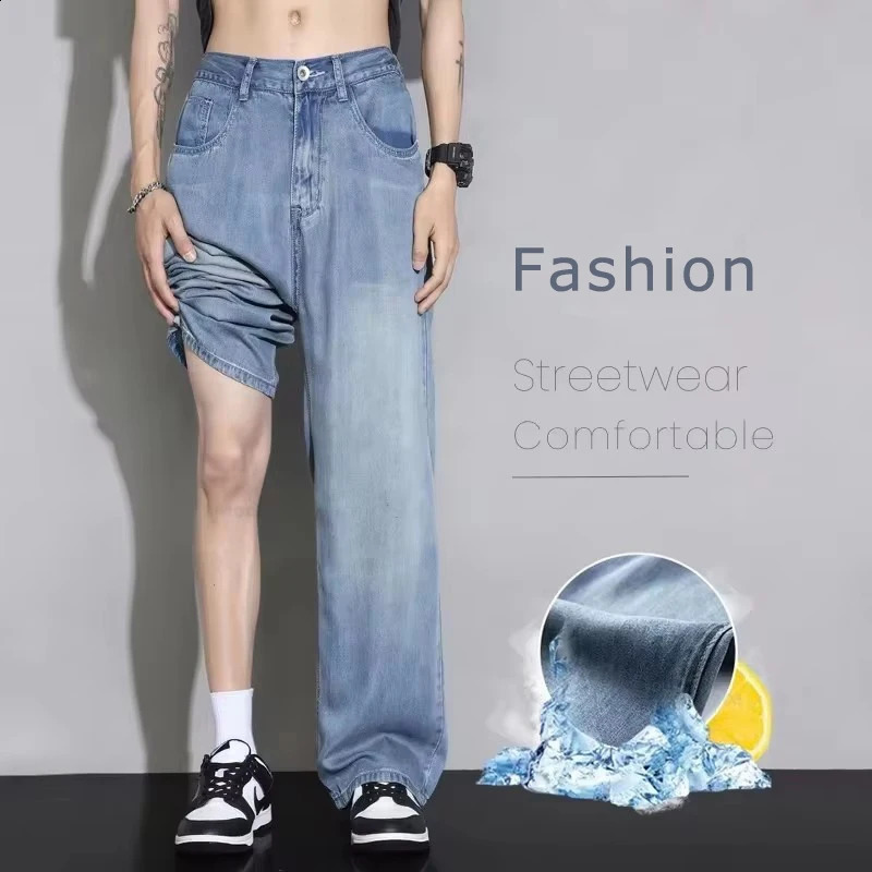 Mince jean baggy confortable hommes printemps été doux vintage street denim pantalon masculin vêtements corée pantalon décontracté droit 250820