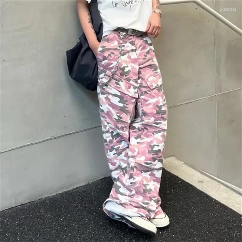 Pantalon féminin camouflage rose pantalon de jambe large lâche jeune fille street bassin femelle haute taille vintage unisexe