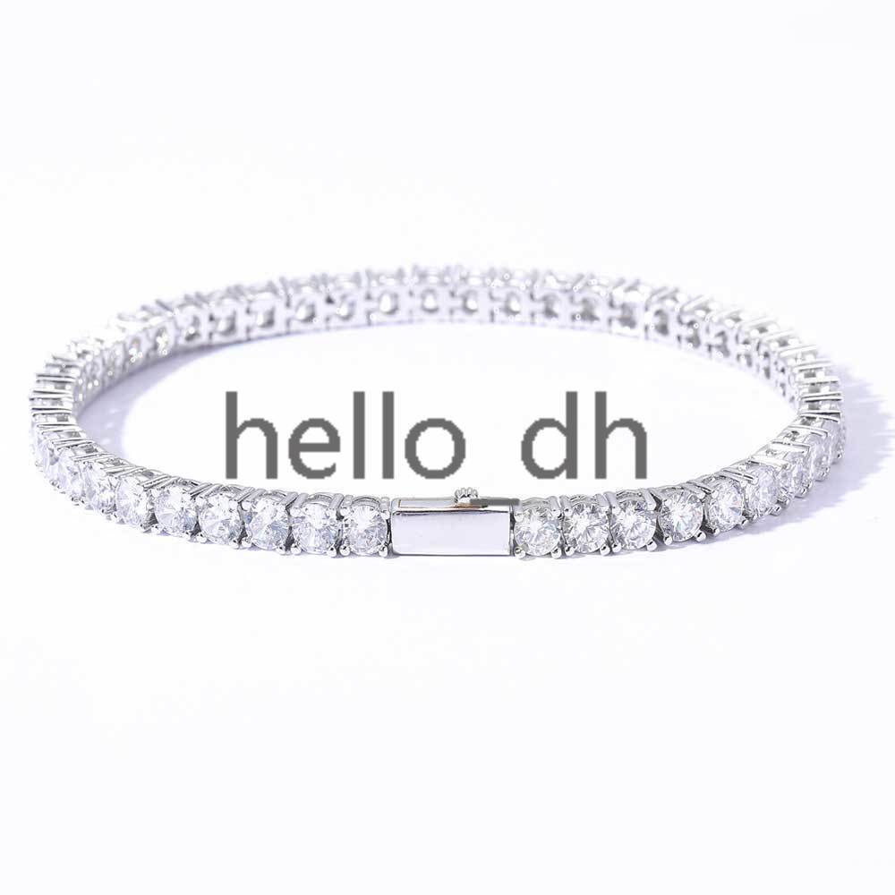 Hip Hop Style Iced Out Diamond Fine Jewelry 4mm Silver Plated Diamond Tennis Chain Bracelet for Men Women