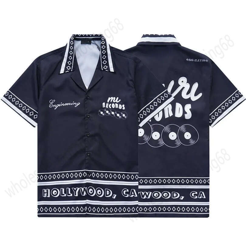 designer Mens fashion geometric Geometric bowling Hawaiian flower casual shirt Men slim fitting short sleeve versatile T-shirt