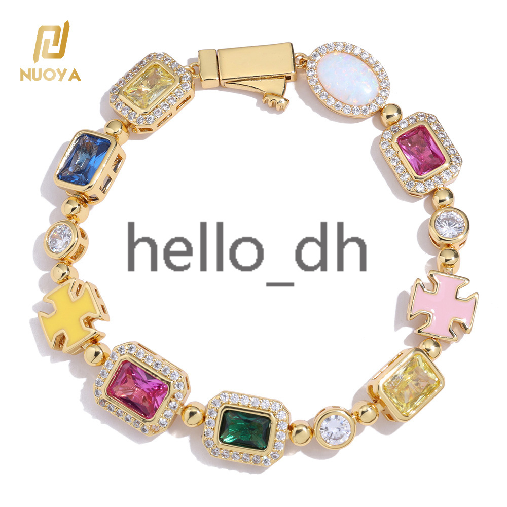Hip Hop Jewelry Iced Out Multi Color moissanite moissaniteia moissanite Gemstone Tennis Bracelet Mixed Colored Enamel Motif Bracelet for Women