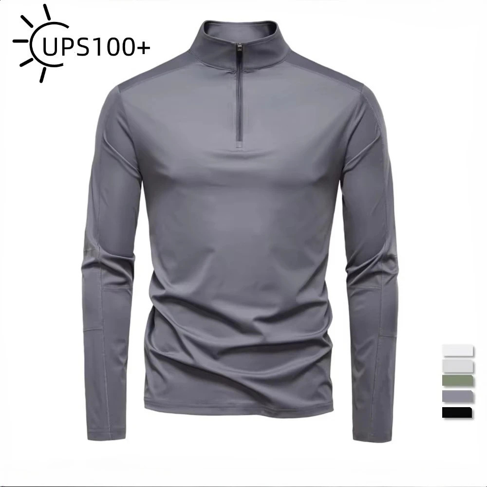 UPF100 Tshirts Mens UV Protection Long Sleeve Shirt Half Zipper Spring Outdoor Pullover Tops Fishing Hiking Tee 250820