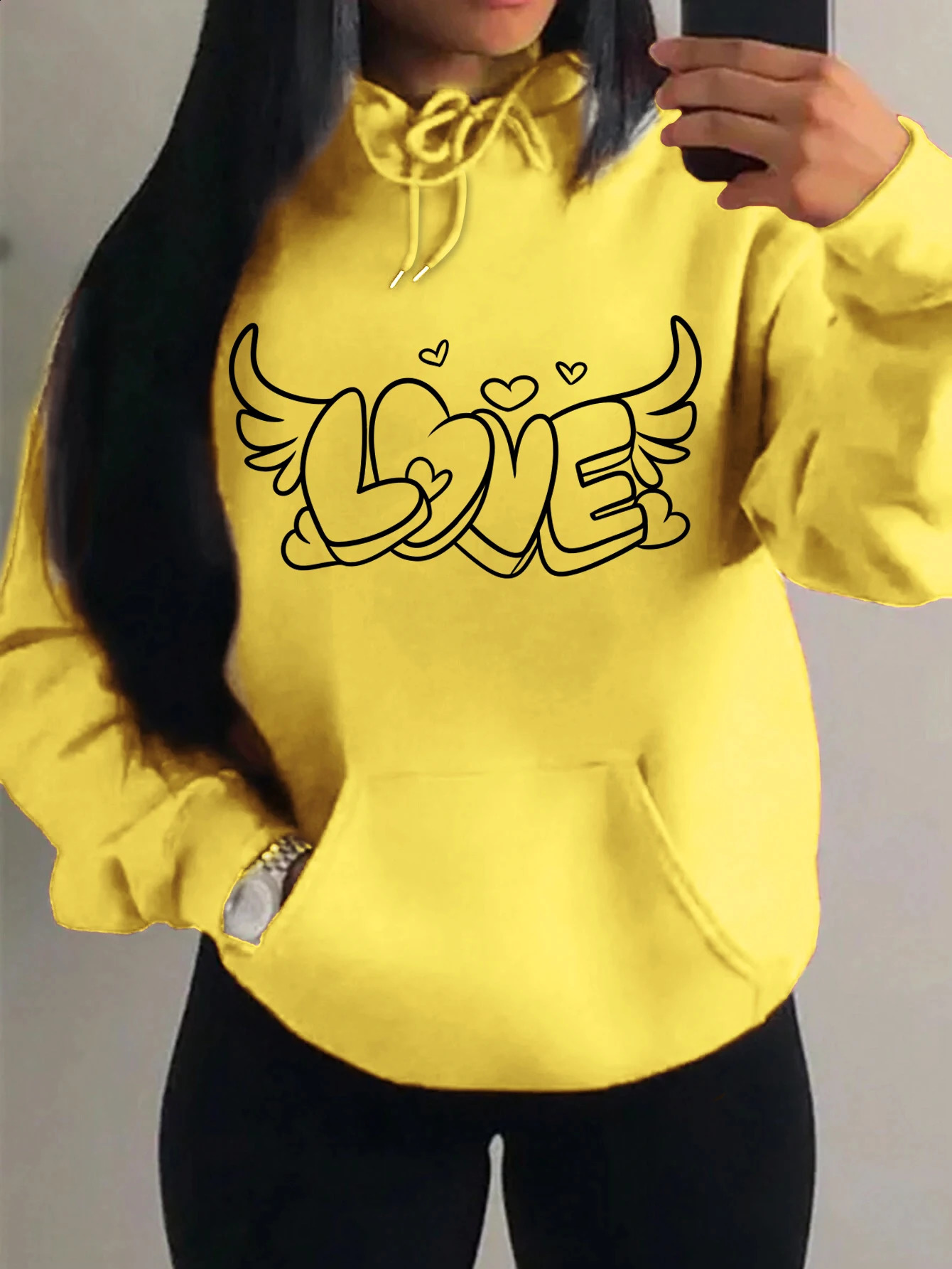 Love Has Angel Wings Creative Print Womens Sweatshirt Hip Hop Pullover Warm Street Sports Style Graphic Retro Y2K 250818