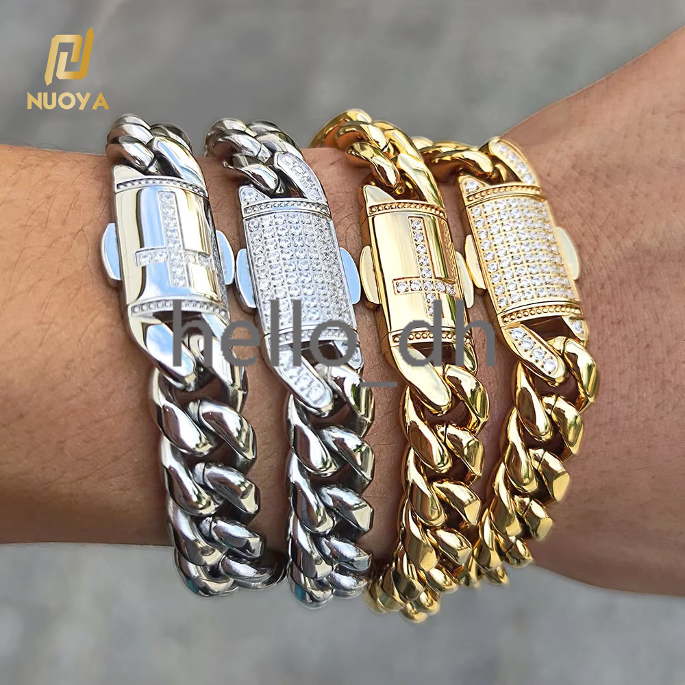 Hip Hop Chain Mens Gold Bracelets 18k Gold Plated Chain Miami 925 silver 925 silver Cuban Bracelets