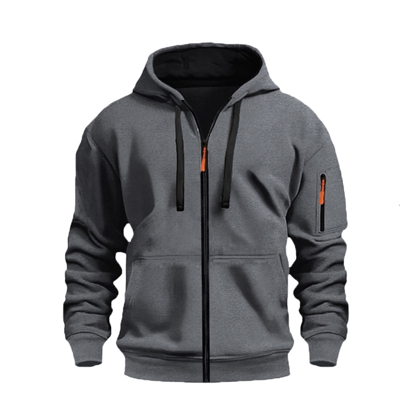 Mens casual zipper hoodie with kangaroo pocket-solid color long sleeve autumn winter sports casual polyester blend250820