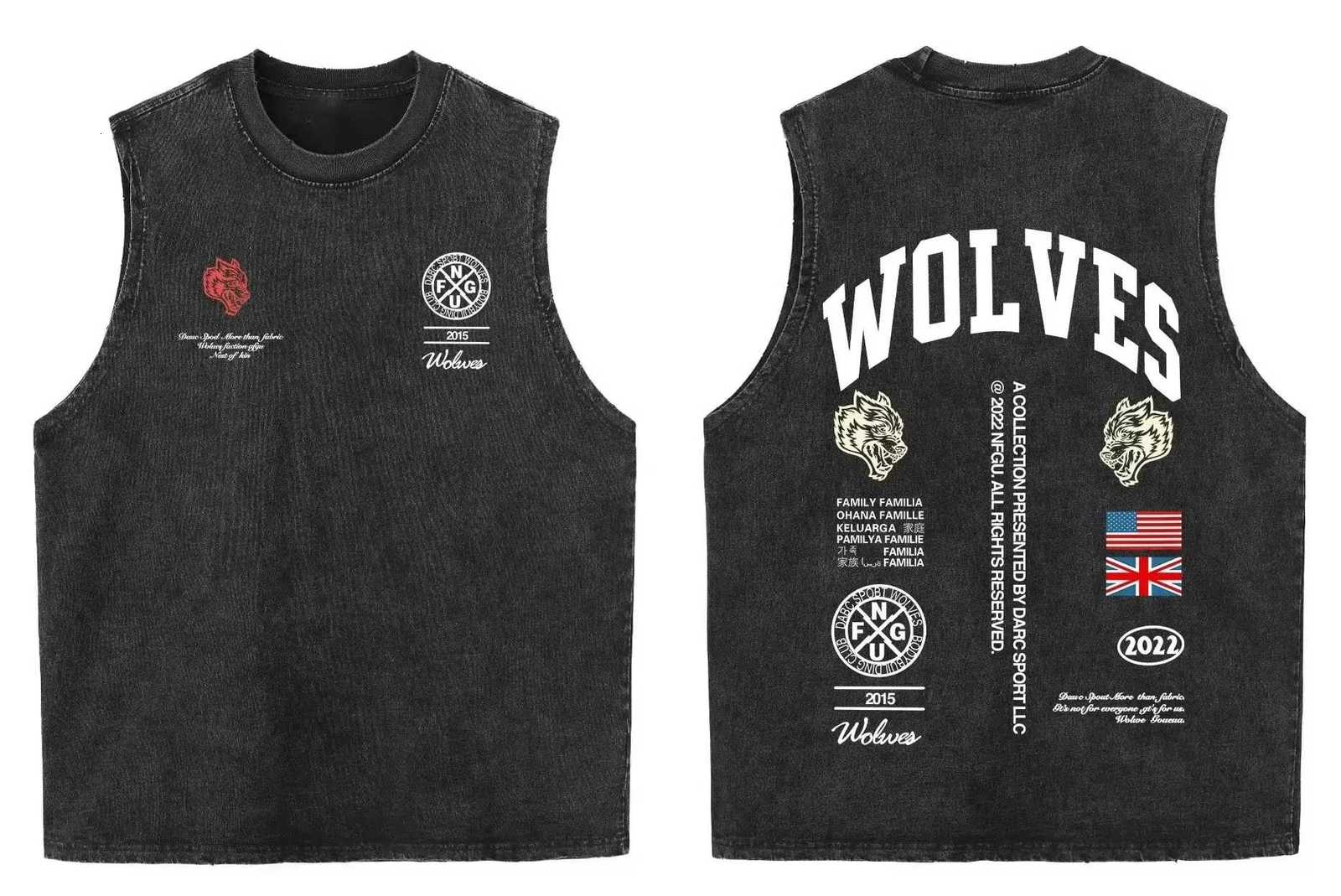2025 Summer American Vintage Washed Mens T-shirt Wolf Head Print Tank Top Gym Fitness Sleeveless T-shirt Exercise Vest Women X250821