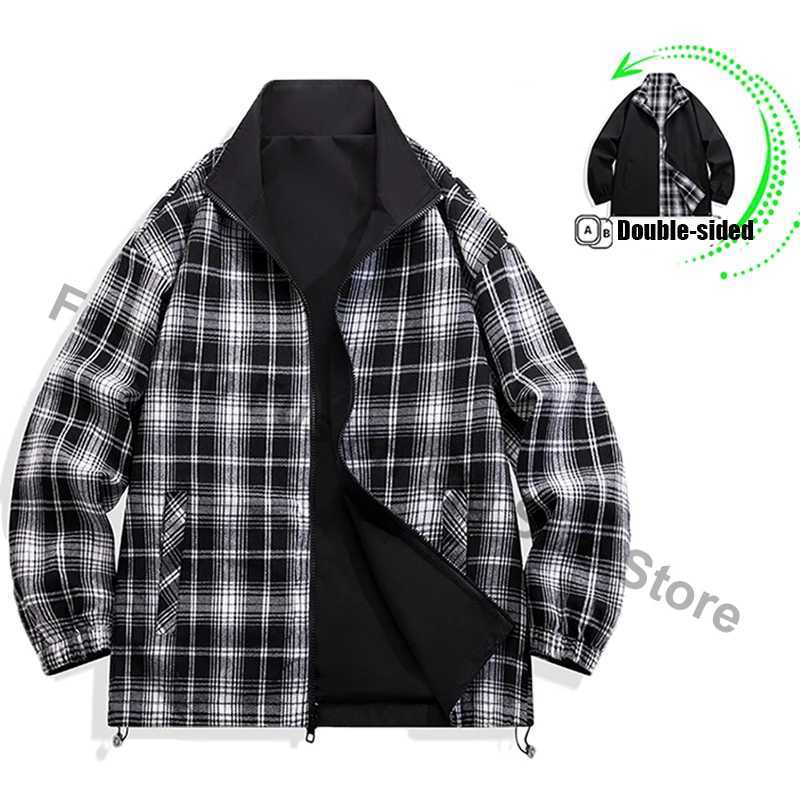 2025 American Vintage Plaid Reversible Jacket Mens Autumn Lapel Zipper Baseball Uniform Y2K Streetwear Outerwear Bomber Jackets W250821