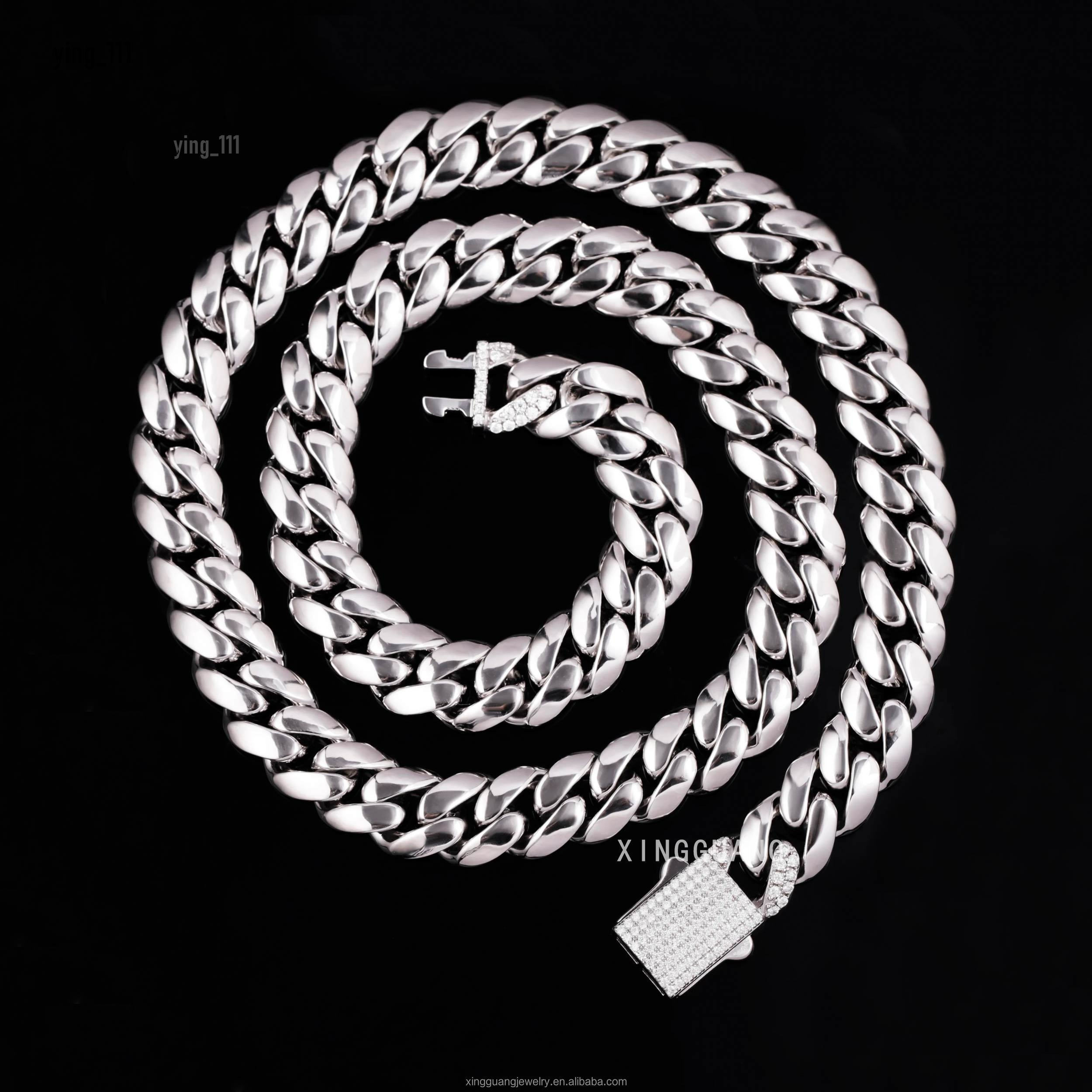 New Design Cuban Link Chain Hip Hop Jewelry 10mm 12mm Solid Silver Ice Out Bling Moissanite 100% Pass Test Cuban Necklace Link