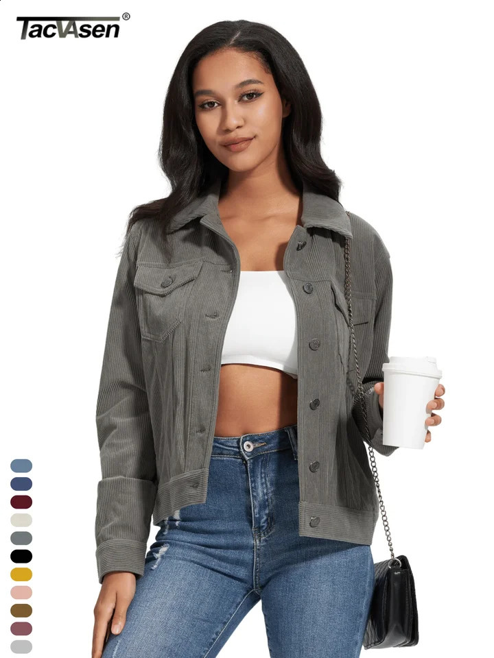 TACVASEN Fashion Corduroy Cargo Jackets Womens Button-Down Soft Warm Casual Outwear Lightweight 4 Pockets Outdoor Workwear Coats 250820