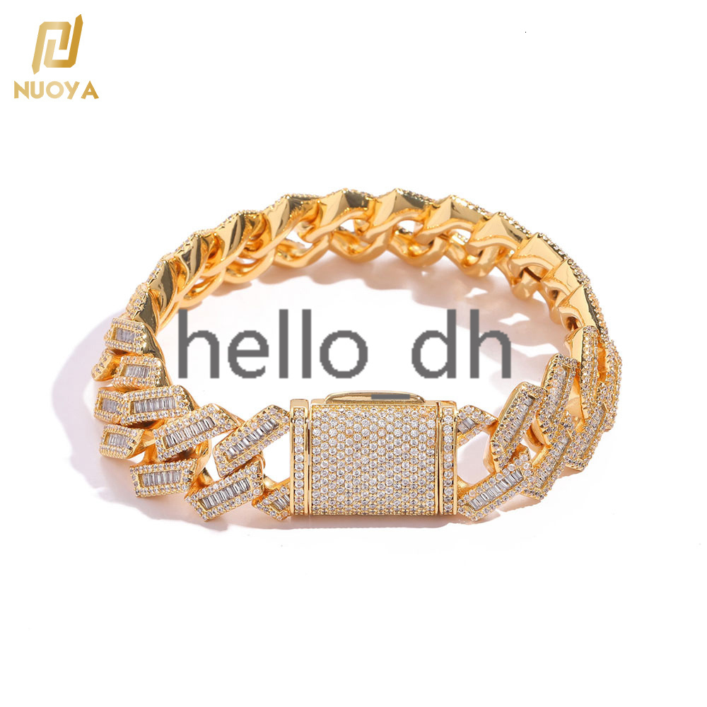 Hip Hop Iced Out Cuban Chain Bracelet 18K Gold Plated Prong Cuban Link Bracelet Women