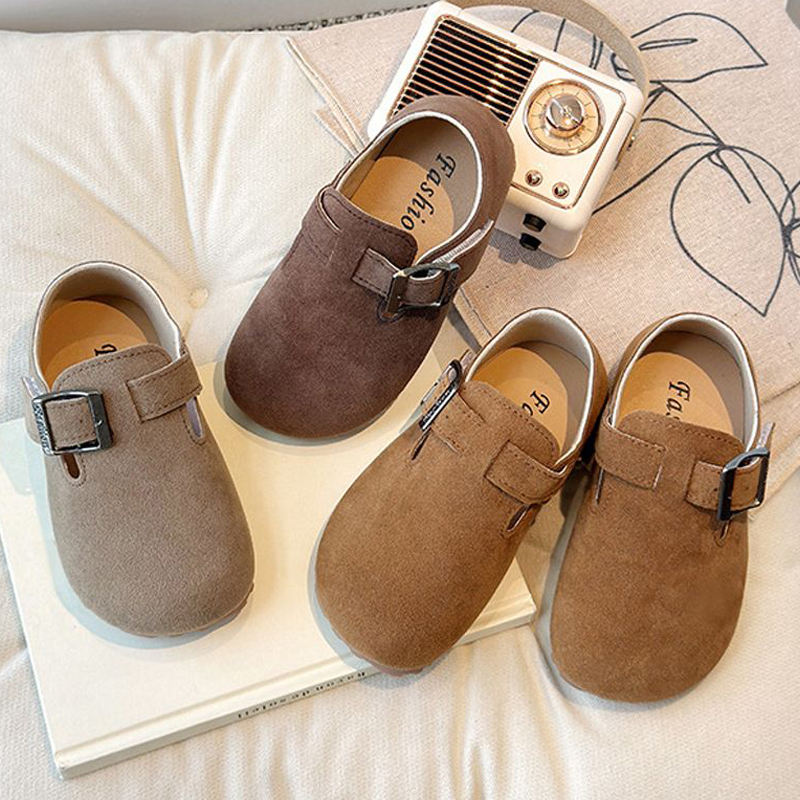 Toddler Kids Casual Shoes Brown Gray Buckle Soft Children Flat Shoes Walkfashion Unisex Autumn Spring Leisure Flexiable Little Baby Shoes Size 21 -