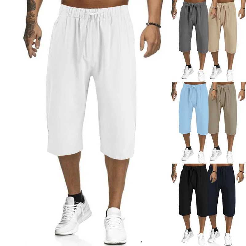 2024 Summer Muscle Mens New Loose Solid Color Breathable Casual Sports Business High Street Fashionable Cropped Pants XJ250821