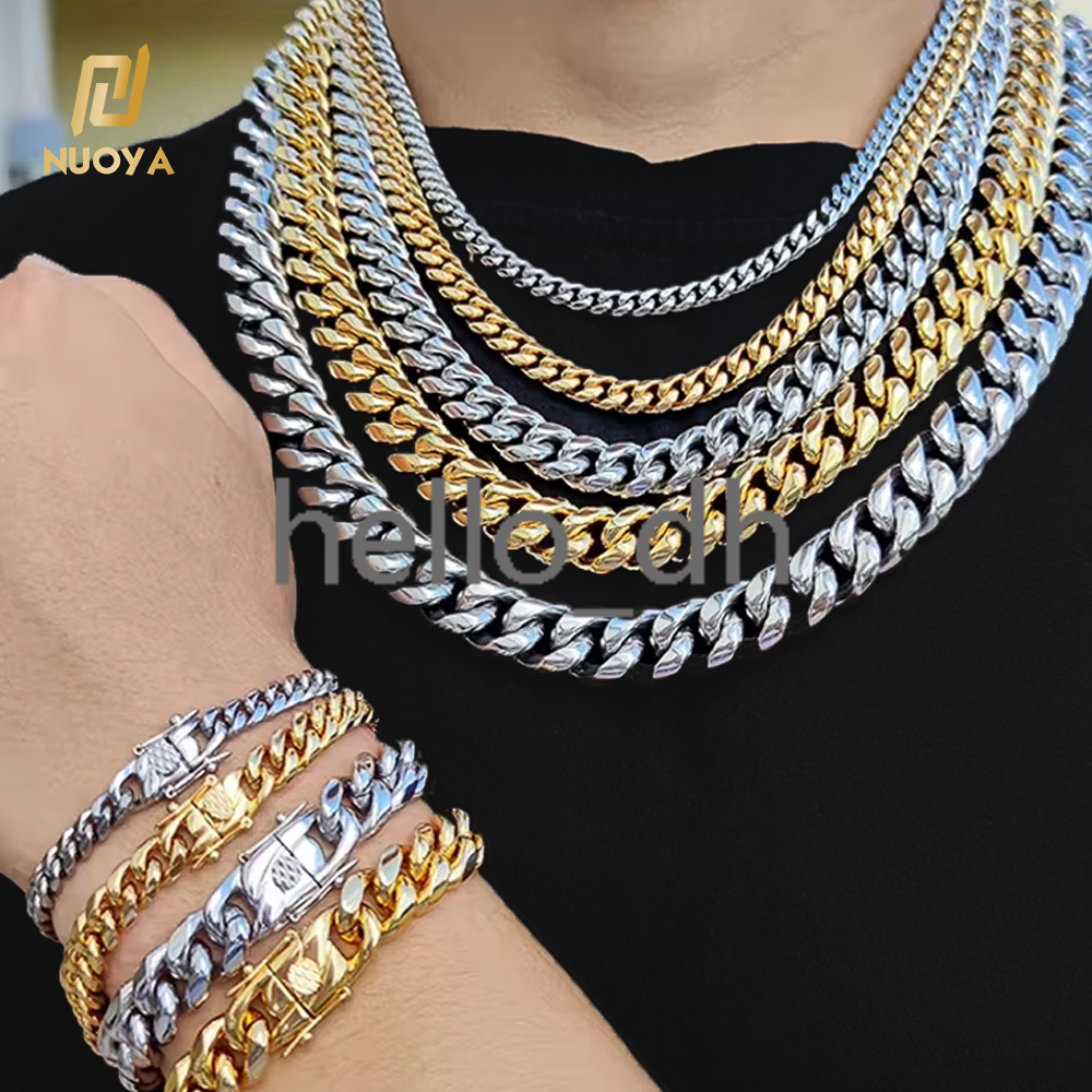 New High Polish Link Chain Necklace 18K Gold Plated 925 silver 925 silver Necklace Miami Cuban Chain for Men