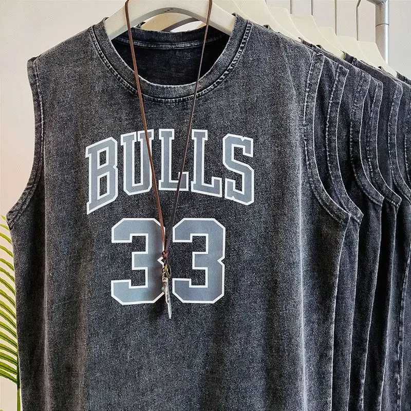 BullsAmerican Washed Trendy Brand Camisole Retro Washed Vest Summer Ins Sports Trend Pure Cotton Sleeveless Loose T-shirt X250821