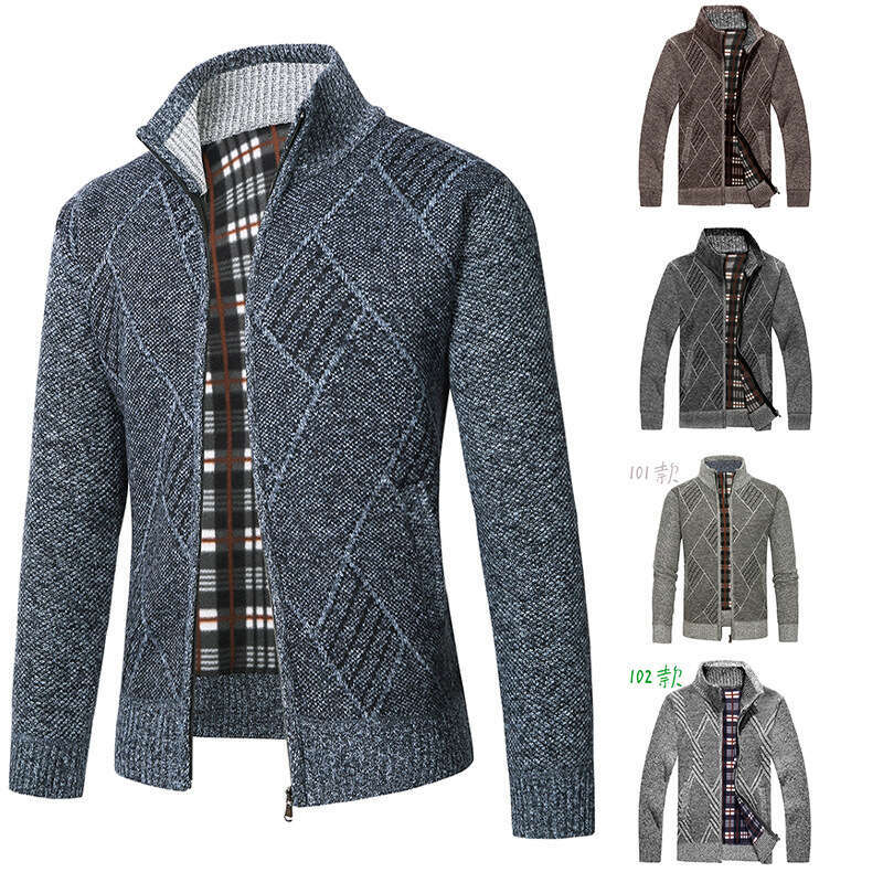 Men's Sweater Stand Collar Autumn Winter New Zipper Cardigan Knitwear Warm Loose Coat Top B5