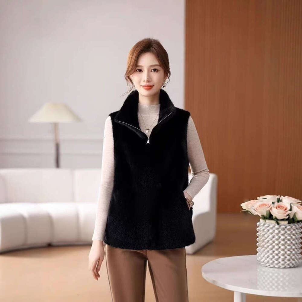 Nouveau automne imitation féminine pour femmes vison velours en velours en tricot de cardigan sweater gilet entièrement sans manche