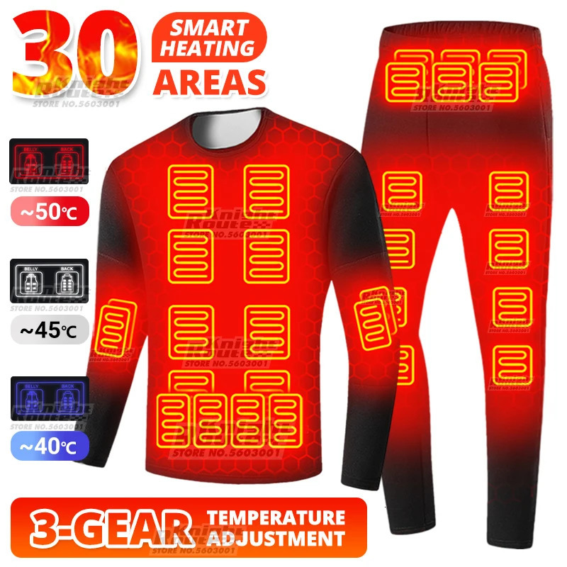 30Areas Self-heating underwear Mens heated underwear Warm womens USB heated vest Warm clothing Camping washable winter skiing 250815