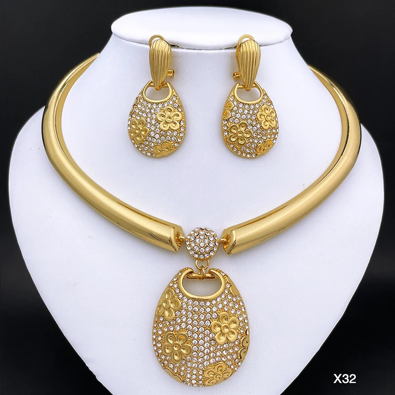Collier et boucles d'oreilles Set Unique Dubai Fashion Jewelry Nigeria Bride Wedding Party Gift 250818