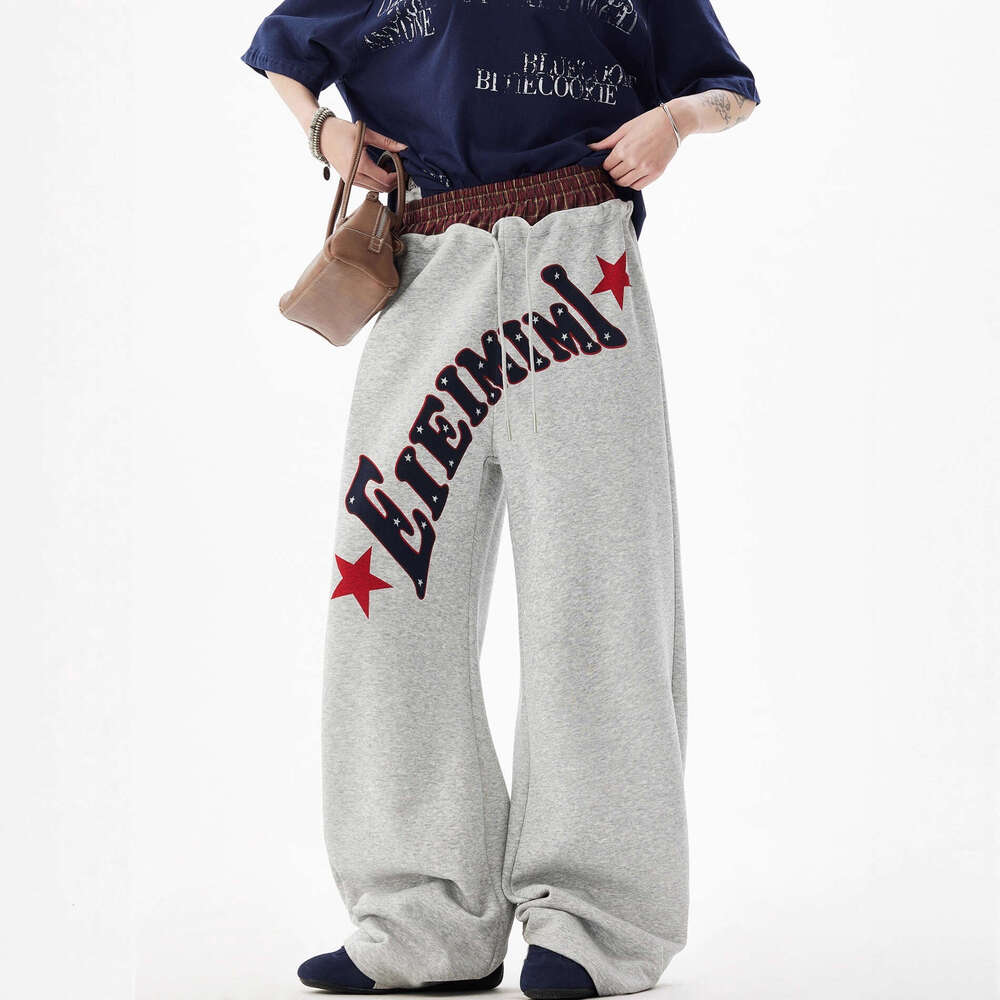 American Style Lazy Draped Wide-Leg Sweatpants Hip-Hop Letter Star Print Loose Slimming Casual Pants For Men And Women B5