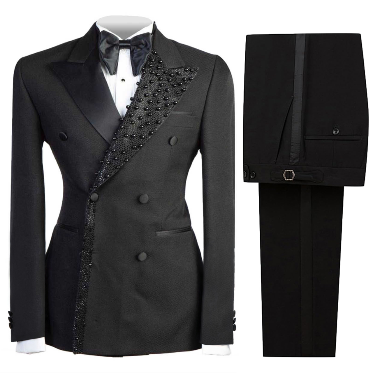Les combinaisons pour hommes de luxe sur mesure 2 pièces Blazer Pantals Perles Perges à revers à pics doubles POURCE POURCE MADE MADE PLUS Taille