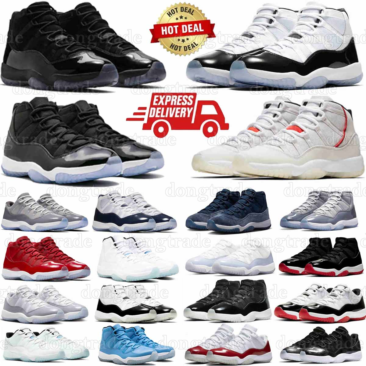 Designer Basketball Shoes 11s High Low Cut Mens Women Concord University Blue Barons Midnight Navy Red Velvet Cap and Gown Diffused Blue Sports Trai