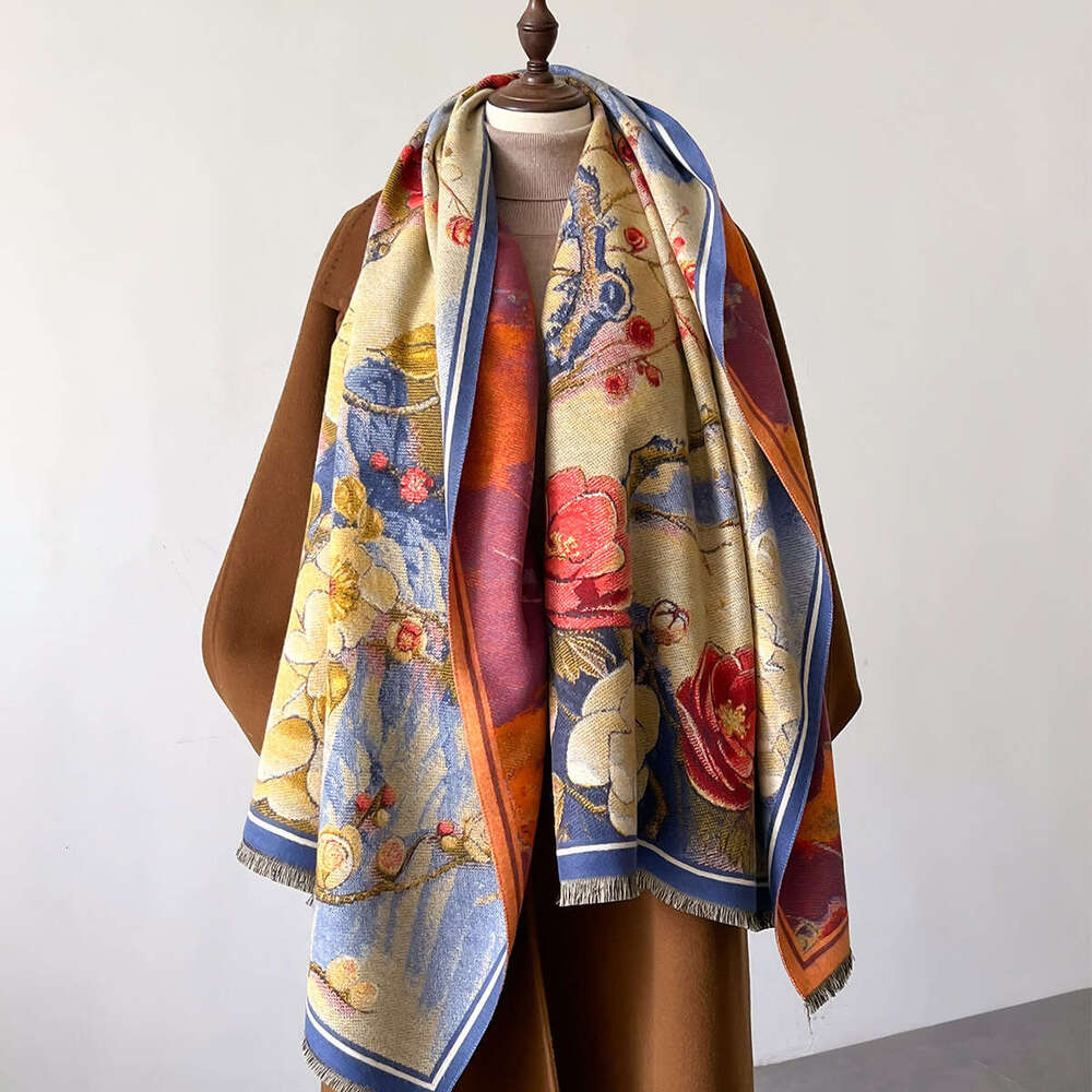 Live Oil Painting Jacquard Designer Scarf Autumn Winter New Imitation Cashmere Thickened Shawl For Women