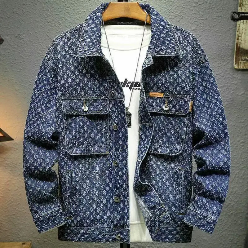 Fashion High-end Jacquard n Mens Clothing Retro Streetwear Stylish and Casual Single Breasted Vintage Denim Jacket for Men 250818