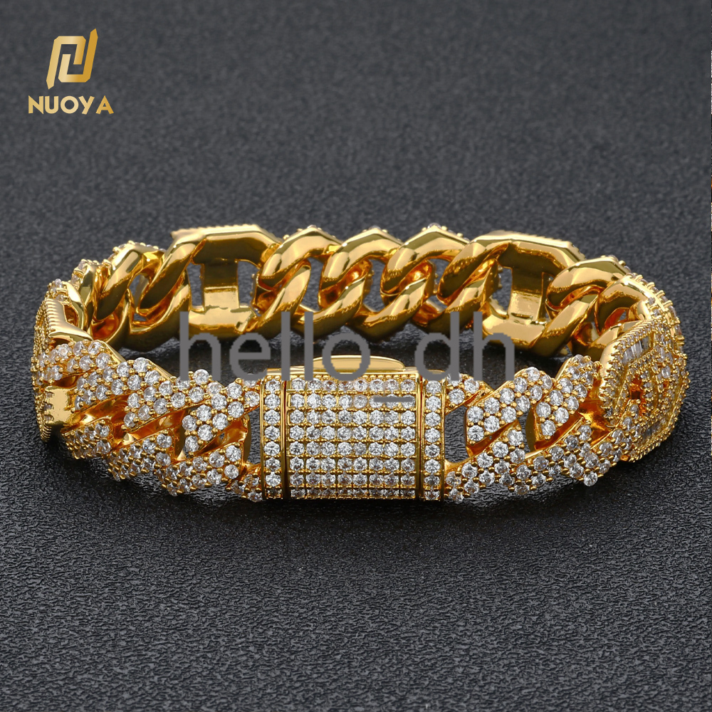 18K Gold Plated Mens Cuban Chain Bracelet Luxury Bling moissanite Stone Hip Hop Jewelry Full Diamond Cuban Chain Bracelet