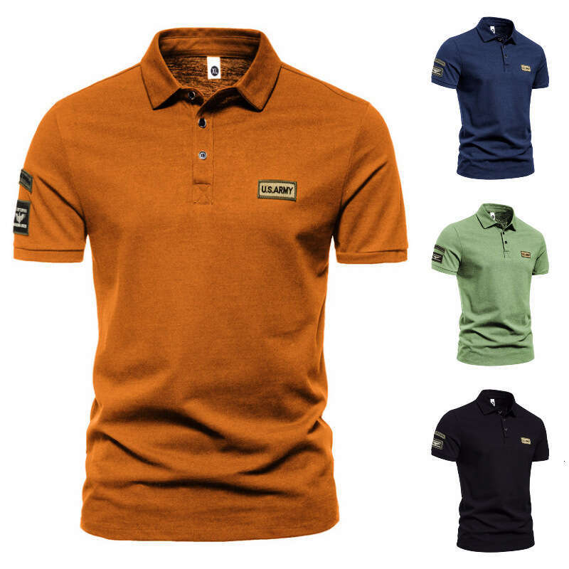 Summer New Men's Polo Shirt European Size Icon Patchwork Casual Turn-Down Collar Short Sleeve T-Shirt Pl41 B5
