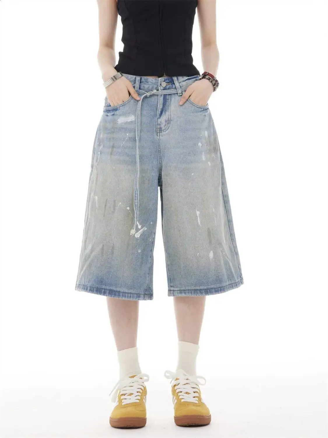 Summer American Retro Graffiti Jeans Men Women Baggy Y2k Casual Vintage Denim Shorts 2000s Streetwear Harajuku Short Pants 250821