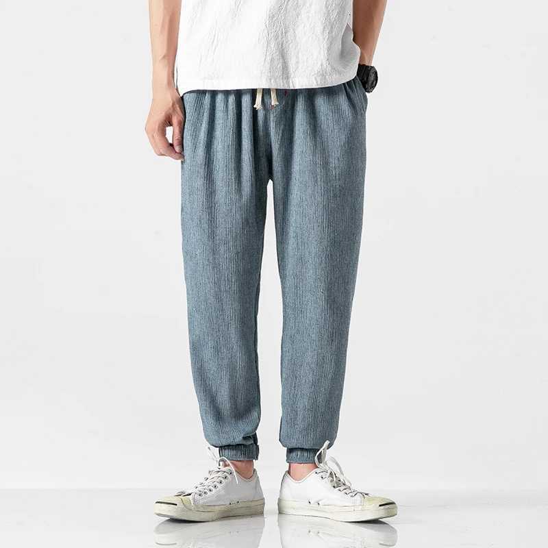 Summer Men Cotton Linen Casual Harem Pants Mens Solid Color Jogger Pants Male Chinese Style Harajuku Elastic Waist Trousers XJ250821