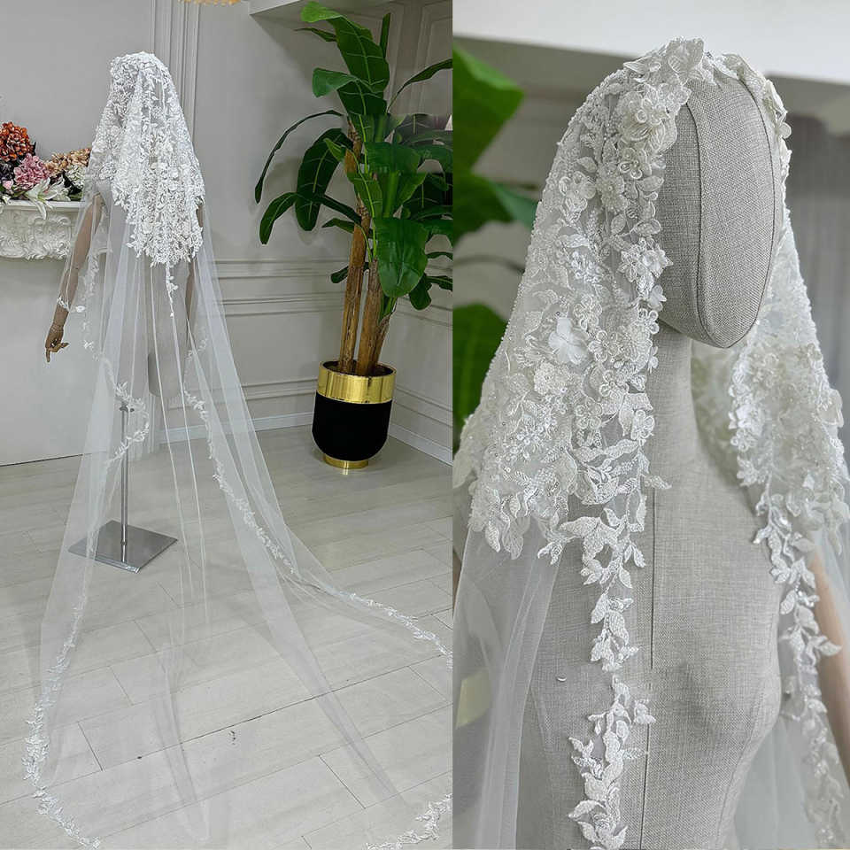 Lace Edge Wedding Bridal Veils One Layer 3M Cathedral Long Veil Tulle Appliques White Ivory Custom Made Wedding Accessories