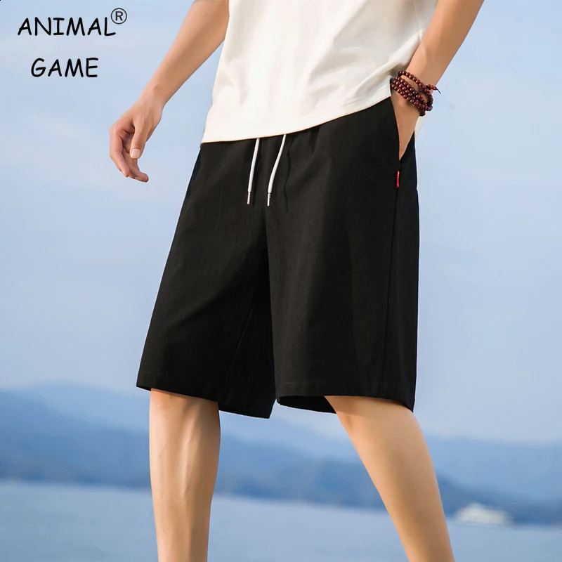 Summer Mens Beach Loose Shorts Men de coton pantalon en lin Couleur solide Basique Pantalon de sport de gymnase léger 250813