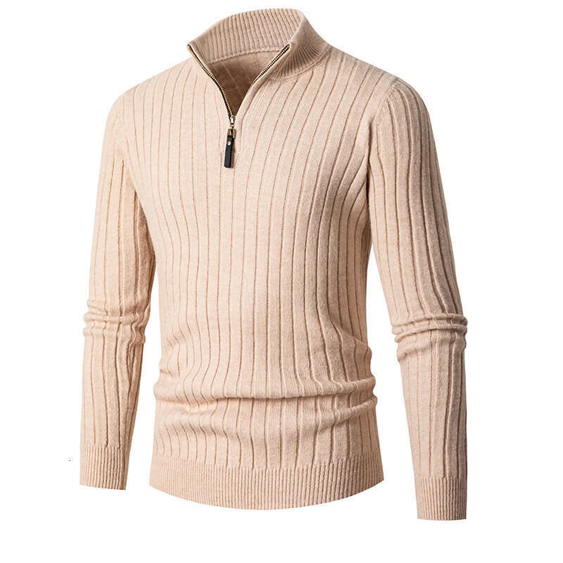 Automne hiver Nouveau manche longue verticale à rayures à rayures à col roulé à collier zipper à base de tricot pour hommes B5