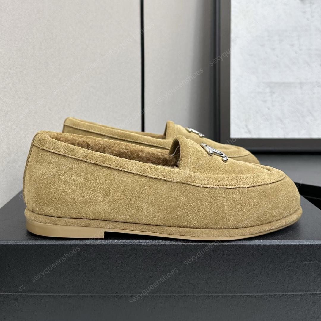 Molages plats de mode Femmes Chaussures de ballet décontractées en cuir givré en cuir de luxe Chaussures en laine Chaussures robes classiques cha